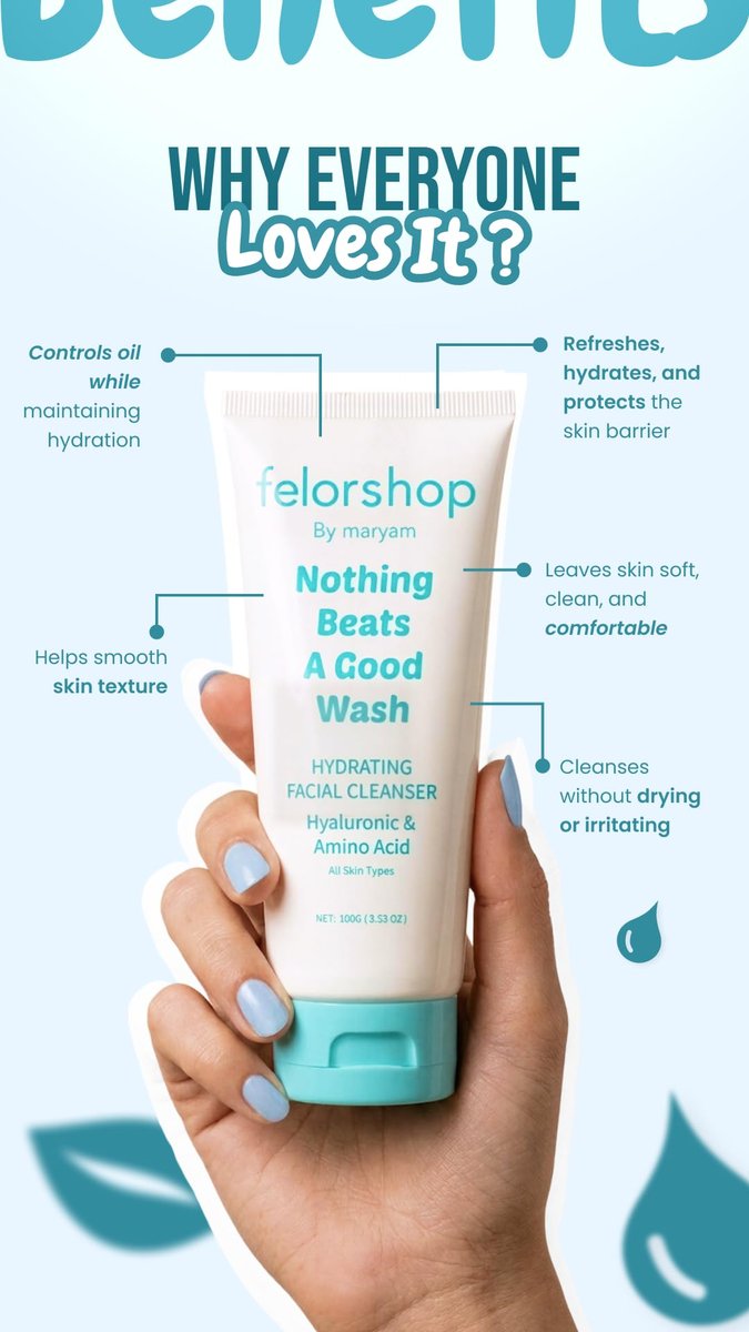 Hydrating Facial Cleanser with Hyaluronic Acid & Amino Acid – Daily Face Wash for All Skin Types, Non-Drying Oil Control, 100g Avelisse
