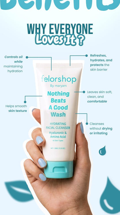 Hydrating Facial Cleanser with Hyaluronic Acid & Amino Acid – Daily Face Wash for All Skin Types, Non-Drying Oil Control, 100g Avelisse