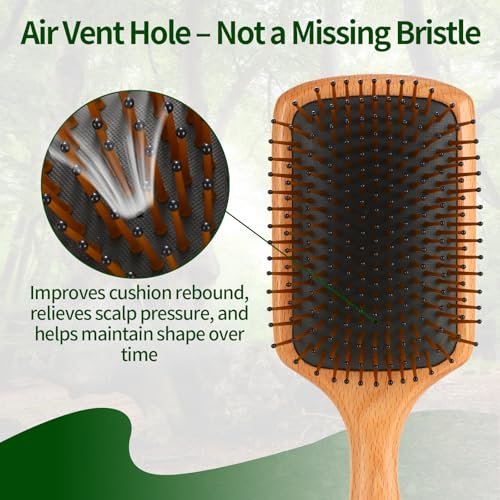 Jorplixy Natural Wooden Hair Brush for Men and Women – Wet Brush, Curly Hair Brush, Air Cushion Paddle Brush for Thick, Thin, Fine Hair – Wet & Dry Styling – Square Large Avelisse