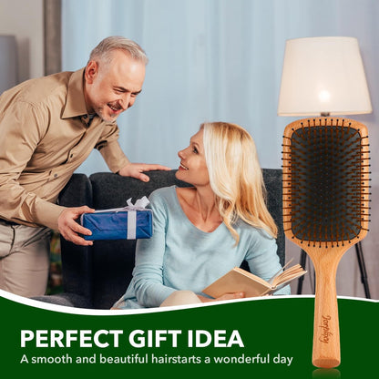 Jorplixy Natural Wooden Hair Brush for Men and Women – Wet Brush, Curly Hair Brush, Air Cushion Paddle Brush for Thick, Thin, Fine Hair – Wet & Dry Styling – Square Large Avelisse