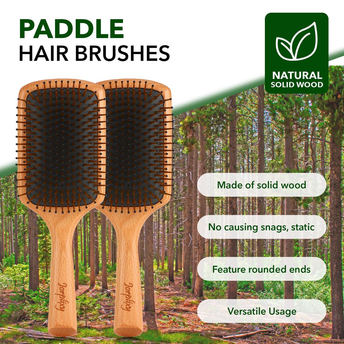 Jorplixy Natural Wooden Hair Brush for Men and Women – Wet Brush, Curly Hair Brush, Air Cushion Paddle Brush for Thick, Thin, Fine Hair – Wet & Dry Styling – Square Large Avelisse