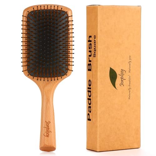 Jorplixy Natural Wooden Hair Brush for Men and Women – Wet Brush, Curly Hair Brush, Air Cushion Paddle Brush for Thick, Thin, Fine Hair – Wet & Dry Styling – Square Large Avelisse