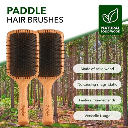 Jorplixy Natural Wooden Hair Brush for Men and Women – Wet Brush, Curly Hair Brush, Air Cushion Paddle Brush for Thick, Thin, Fine Hair – Wet & Dry Styling – Square Large Avelisse