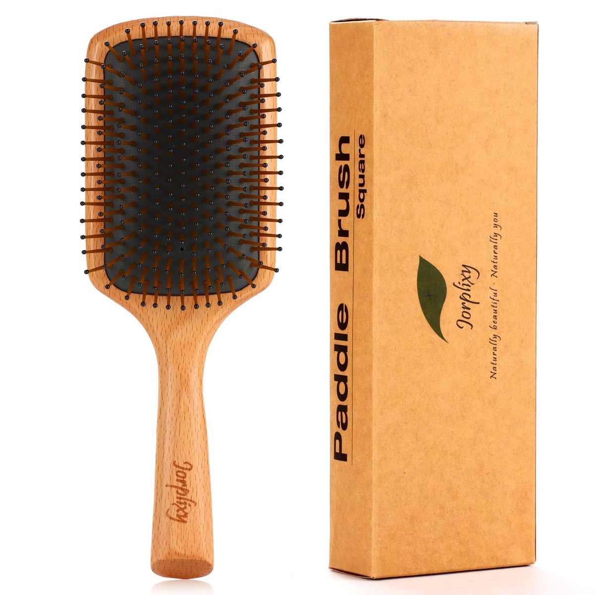 Jorplixy Natural Wooden Hair Brush for Men and Women – Wet Brush, Curly Hair Brush, Air Cushion Paddle Brush for Thick, Thin, Fine Hair – Wet & Dry Styling – Square Large Avelisse