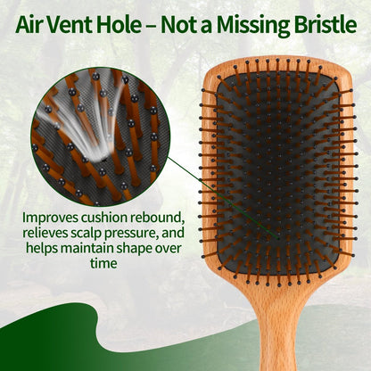 Jorplixy Natural Wooden Hair Brush for Men and Women – Wet Brush, Curly Hair Brush, Air Cushion Paddle Brush for Thick, Thin, Fine Hair – Wet & Dry Styling – Square Large Avelisse