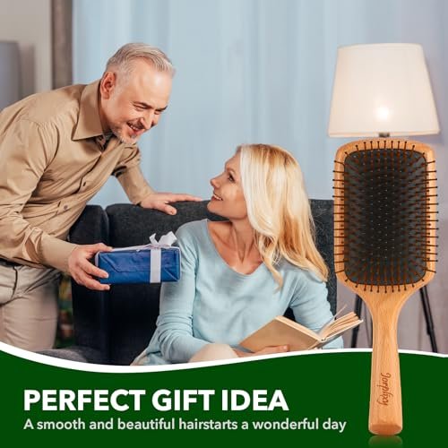 Jorplixy Natural Wooden Hair Brush for Men and Women – Wet Brush, Curly Hair Brush, Air Cushion Paddle Brush for Thick, Thin, Fine Hair – Wet & Dry Styling – Square Large Avelisse