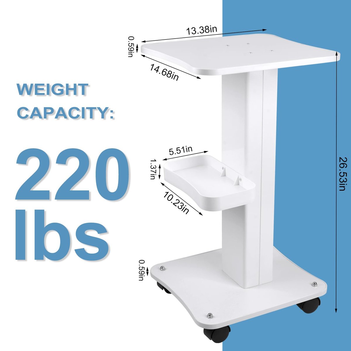 3-Tier White Beauty Trolley Cart with Wheels - Aluminum Salon Rolling Work Station for Spa, Pedicure, Tattoo & Craft Supplies Avelisse