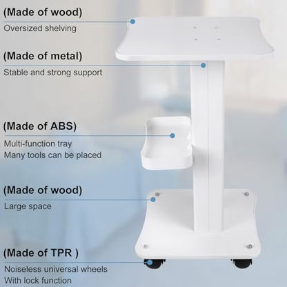3-Tier White Beauty Trolley Cart with Wheels - Aluminum Salon Rolling Work Station for Spa, Pedicure, Tattoo & Craft Supplies Avelisse