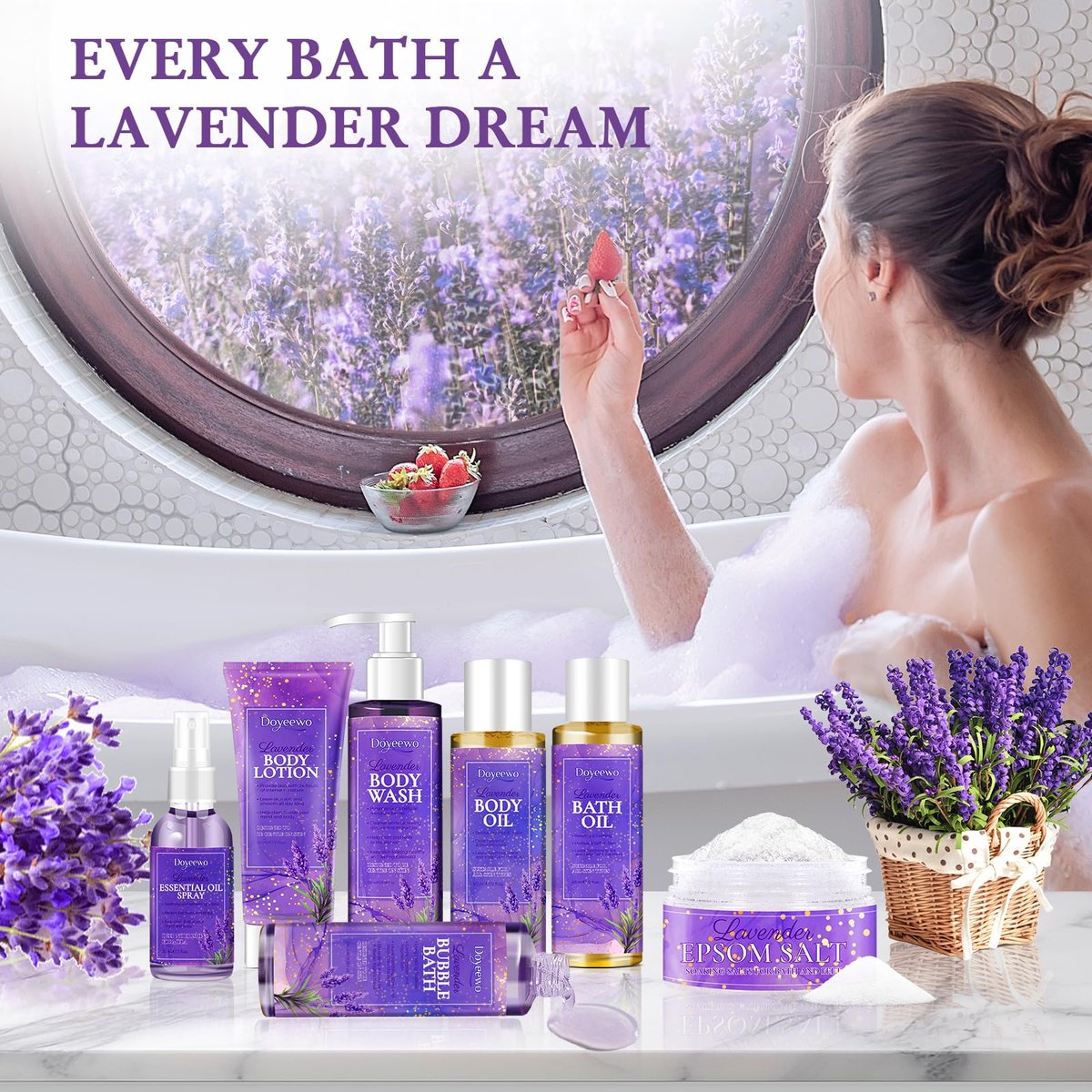 Spa Gifts for Women - Lavender Bath Body Care Set, Relaxation Calming Gift Basket for Mom Wife Sister - görsel 3