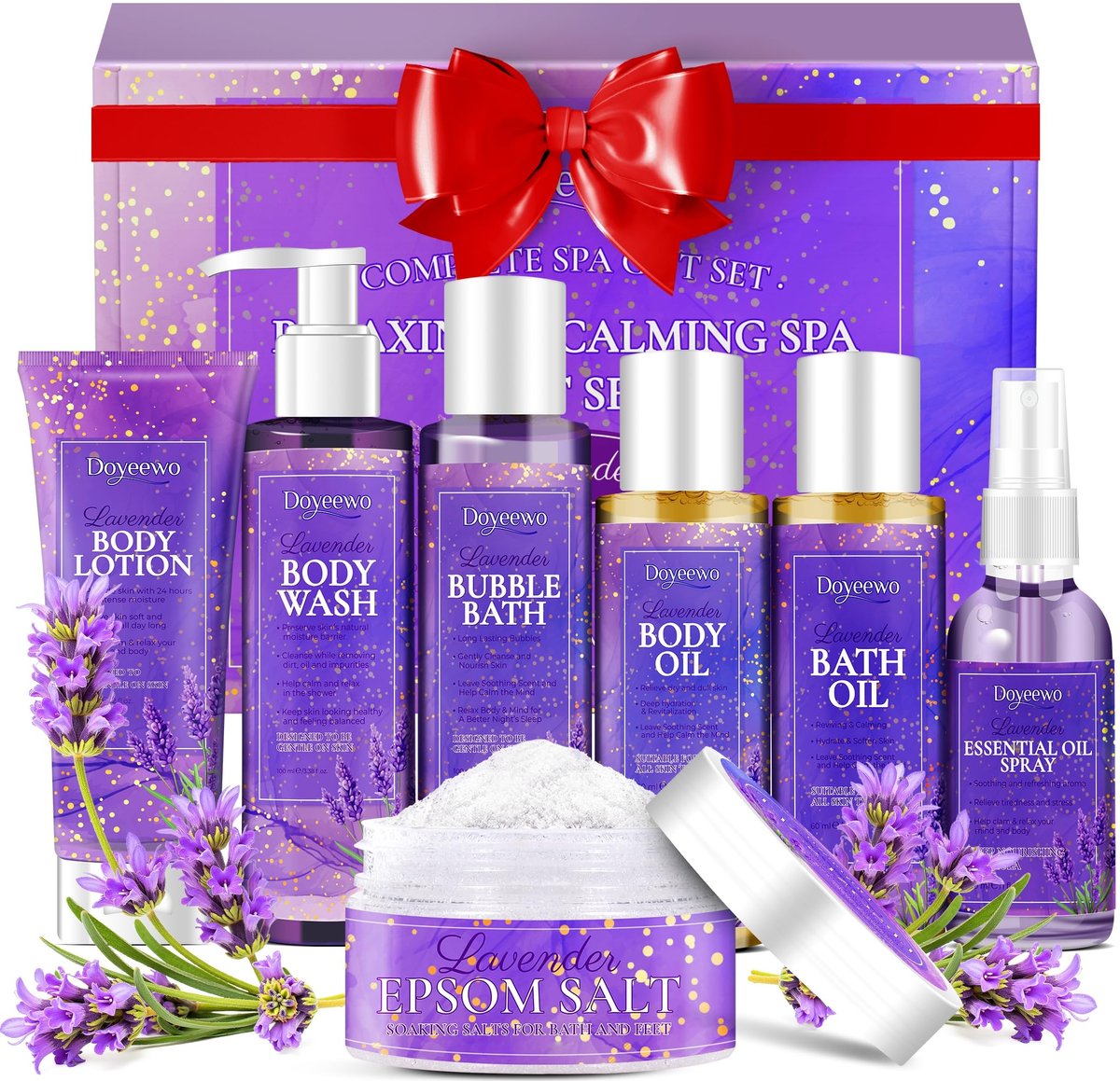 Spa Gifts for Women - Lavender Bath Body Care Set, Relaxation Calming Gift Basket for Mom Wife Sister - görsel 1