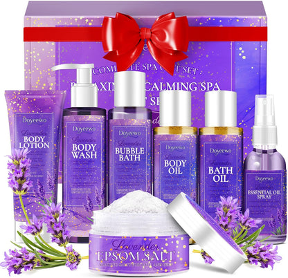 Spa Gifts for Women - Lavender Bath Body Care Set, Relaxation Calming Gift Basket for Mom Wife Sister