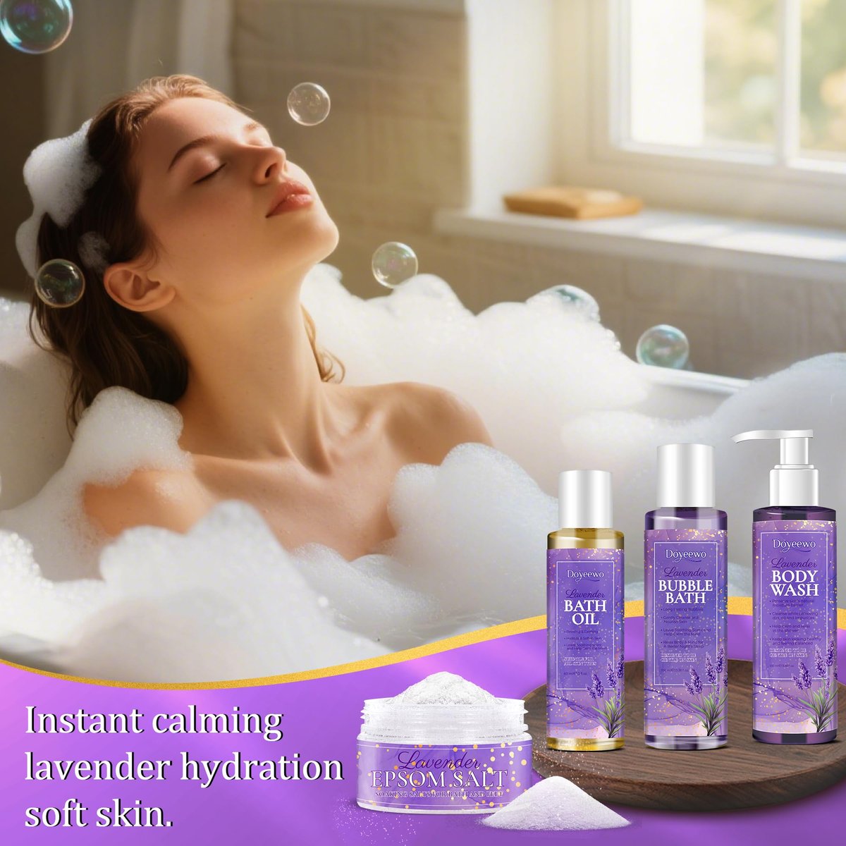 Spa Gifts for Women - Lavender Bath Body Care Set, Relaxation Calming Gift Basket for Mom Wife Sister - görsel 7