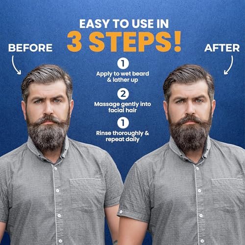 MENFIRST 3-in-1 Gradual Gray Beard Wash Shampoo for Men – Grey Reducing Beard Dye for Darker Shades – Hypoallergenic Harsh Chemical-Free Beard Cleanser – 4.6 Fl Oz Avelisse