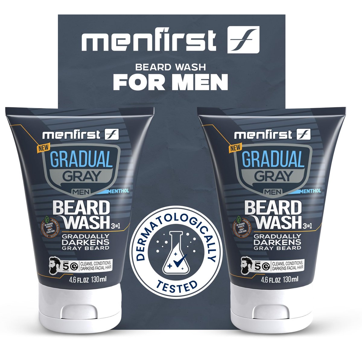 MENFIRST 3-in-1 Gradual Gray Beard Wash Shampoo for Men – Grey Reducing Beard Dye for Darker Shades – Hypoallergenic Harsh Chemical-Free Beard Cleanser – 4.6 Fl Oz Avelisse