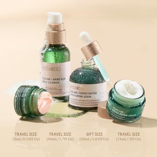 Biossance Plump and Hydrate Skincare Set – Amino Aloe Gentle Foaming Cleanser, Marine Algae Eye Cream, Copper Peptide Rapid Plumping Serum & Omega Moisturizer for Face Avelisse