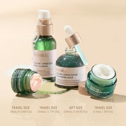 Biossance Plump and Hydrate Skincare Set – Amino Aloe Gentle Foaming Cleanser, Marine Algae Eye Cream, Copper Peptide Rapid Plumping Serum & Omega Moisturizer for Face Avelisse