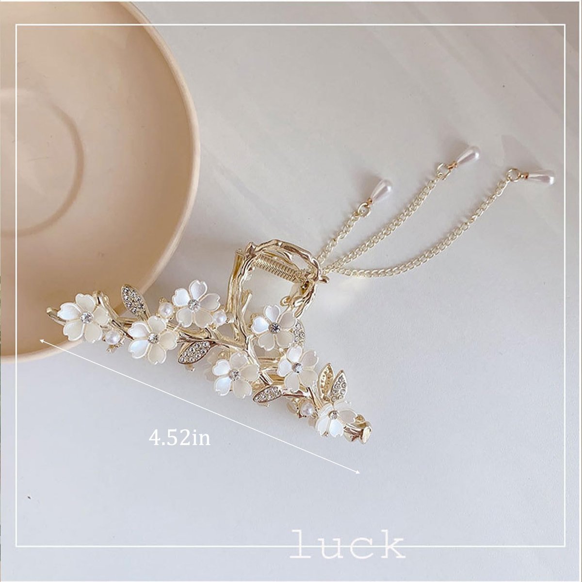Jasmine Flower Claw Clips for Women - Metal Non-Slip Rhinestone Pearl Tassel Hair Clips for Thick Hair - görsel 11