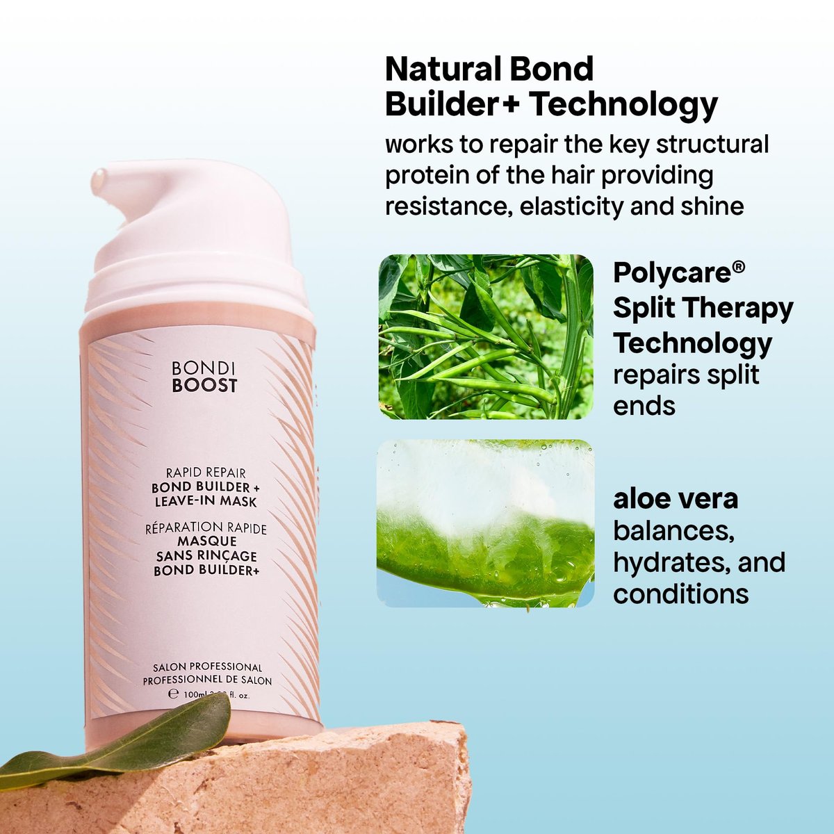 BONDIBOOST Rapid Repair Bond Builder + Leave-In Hair Treatment for Dry Damaged Hair, 3.38 fl oz - Strengthens & Restores for Healthier, Shinier Results Avelisse