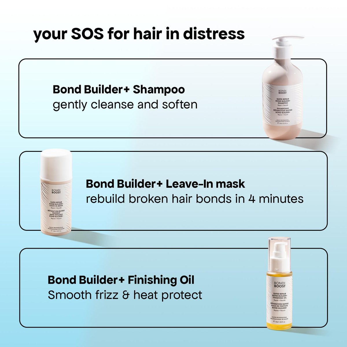 BONDIBOOST Rapid Repair Bond Builder + Leave-In Hair Treatment for Dry Damaged Hair, 3.38 fl oz - Strengthens & Restores for Healthier, Shinier Results Avelisse
