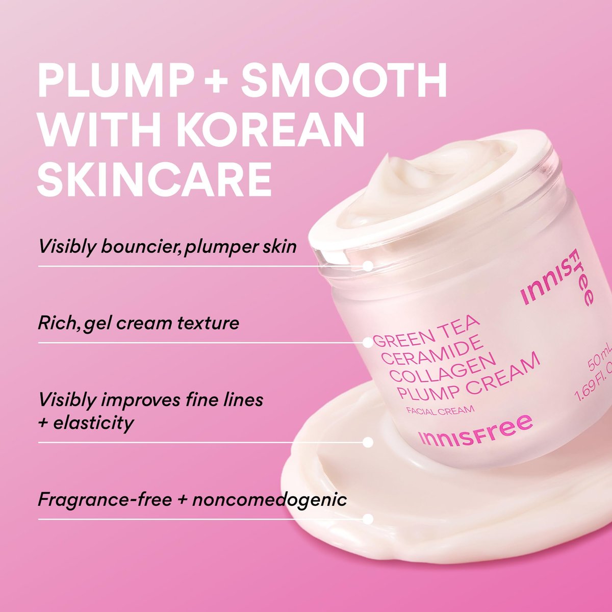 innisfree Green Tea Ceramide Collagen Plump Cream – Korean Face Moisturizer for Youthful Glow Avelisse