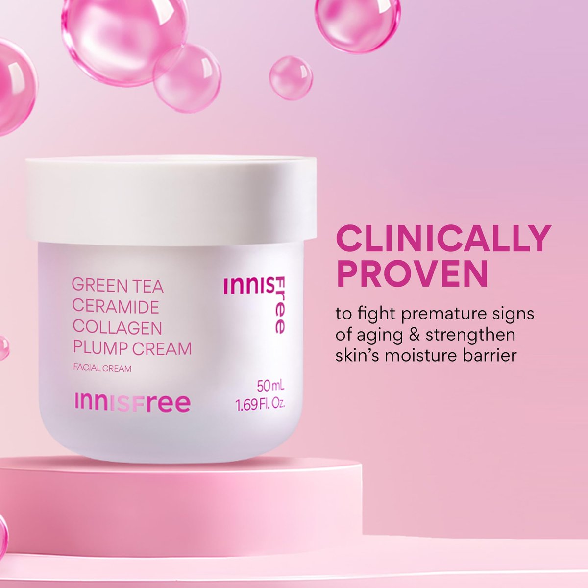 innisfree Green Tea Ceramide Collagen Plump Cream – Korean Face Moisturizer for Youthful Glow Avelisse