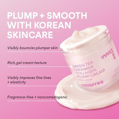 innisfree Green Tea Ceramide Collagen Plump Cream – Korean Face Moisturizer for Youthful Glow Avelisse