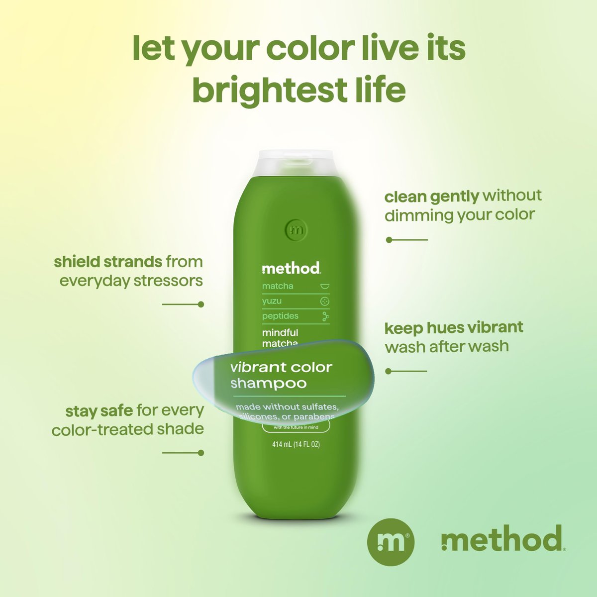 Method Color Protect Shampoo, Mindful Matcha – Safe for and Protects Color-Treated Hair, with Strengthening Peptide – Sulfate Free, Paraben Free & Silicone Free – 14 oz - görsel 7