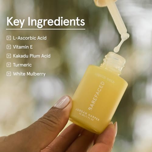 Barefaced Liquid Gold 1 Fl Oz - 15% Vitamin C Serum with Hyaluronic Acid & Vitamin E for Anti-Aging, Hydration, Antioxidant Formula, Reduces Dark Spots, Acne & Wrinkles Avelisse