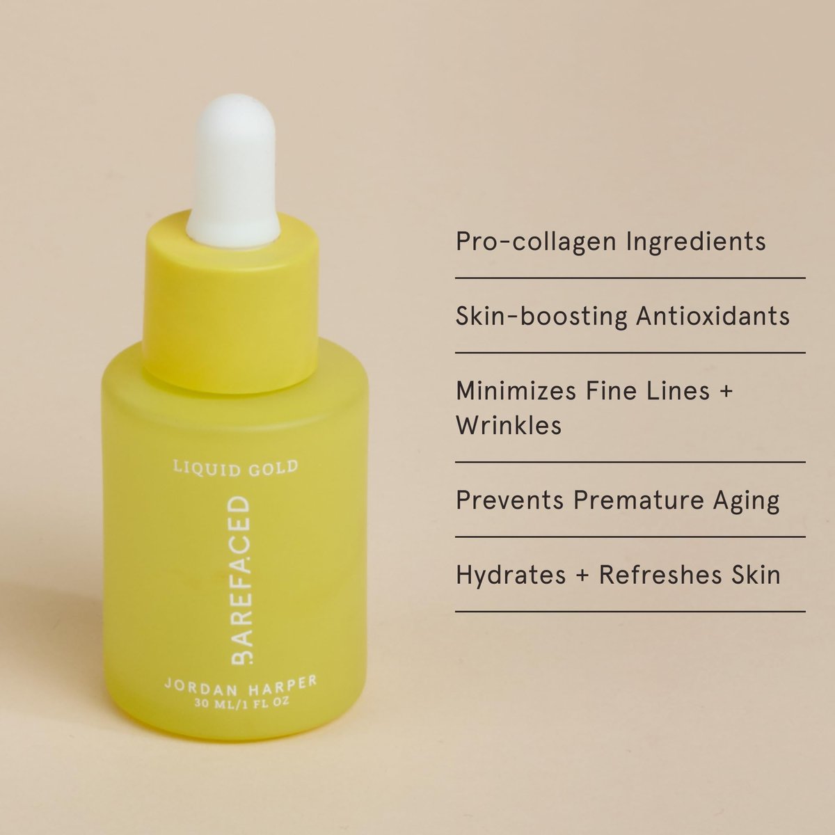 Barefaced Liquid Gold 1 Fl Oz - 15% Vitamin C Serum with Hyaluronic Acid & Vitamin E for Anti-Aging, Hydration, Antioxidant Formula, Reduces Dark Spots, Acne & Wrinkles Avelisse