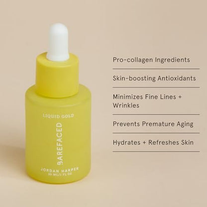 Barefaced Liquid Gold 1 Fl Oz - 15% Vitamin C Serum with Hyaluronic Acid & Vitamin E for Anti-Aging, Hydration, Antioxidant Formula, Reduces Dark Spots, Acne & Wrinkles Avelisse