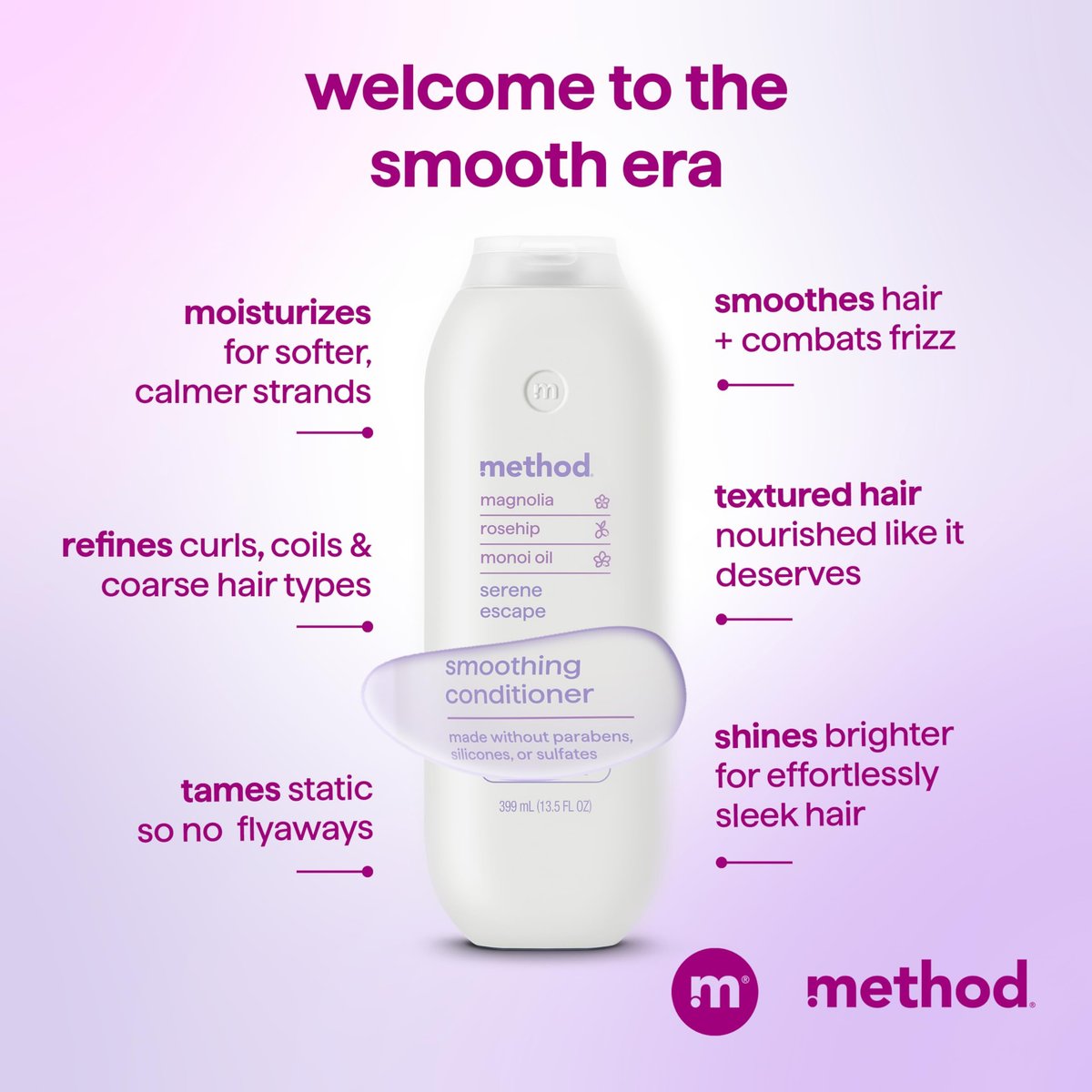 Method Smoothing Conditioner, Serene Escape – Nourishing Sulfate-Free Conditioner for Curly Hair, 13.5 oz - görsel 7
