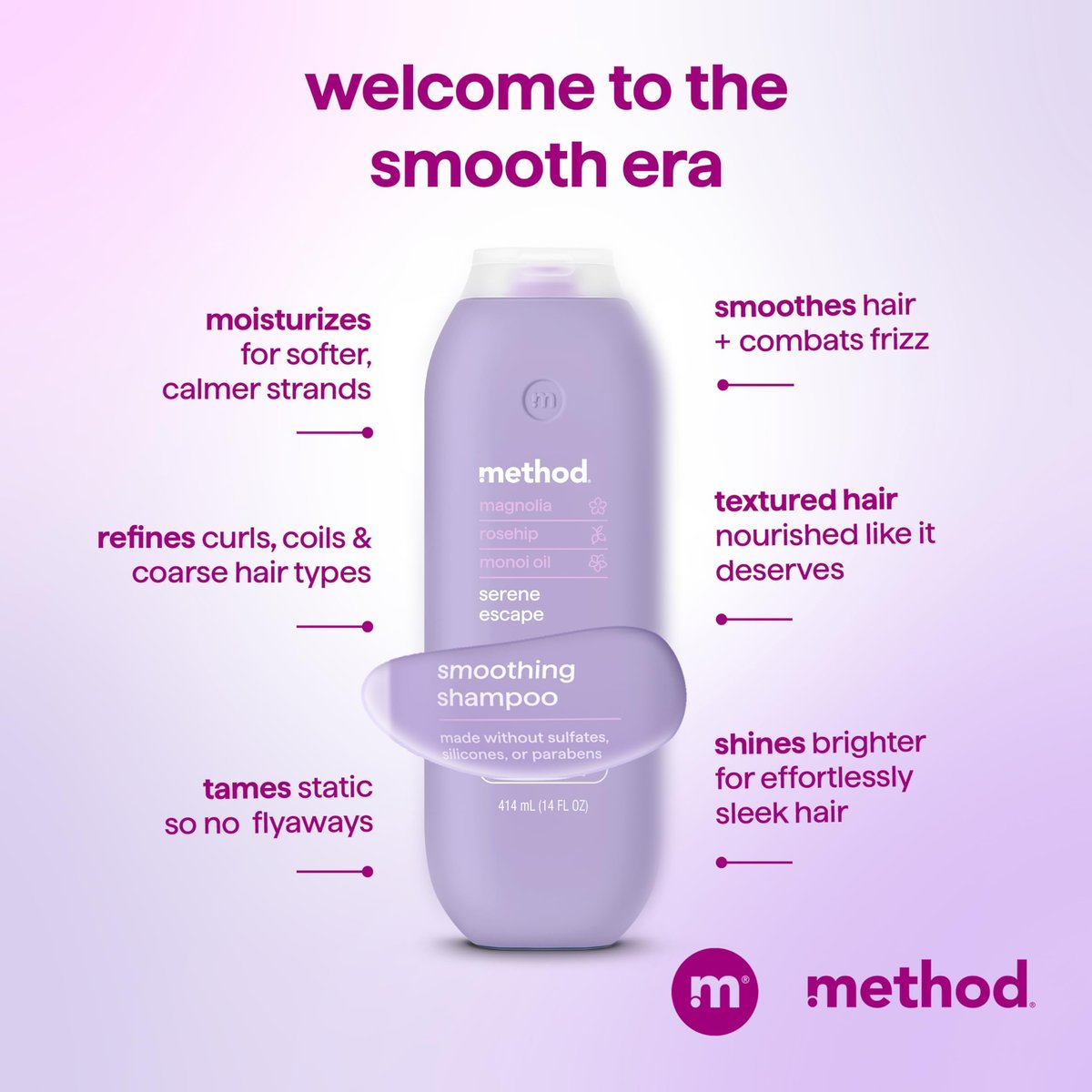 Method Smoothing Shampoo, Serene Escape – Frizz Control for Color-Treated Hair, Sulfate-Free, 14 oz - görsel 7