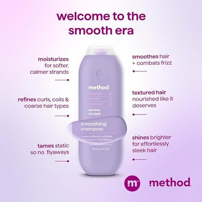 Method Smoothing Shampoo, Serene Escape – Frizz Control for Color-Treated Hair, Sulfate-Free, 14 oz