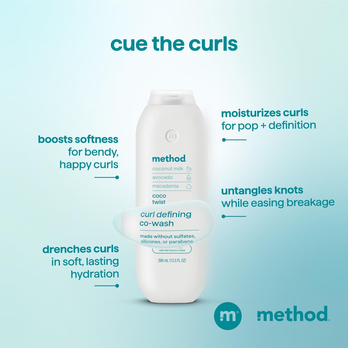 Method Curl Defining Co-Wash, Coco Twist – Moisturizes & Detangles Curly Hair, Sulfate Free & Paraben Free, 13.5 oz - görsel 7