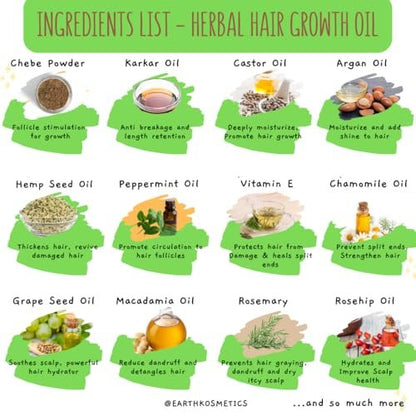 Chebe Herbal Hair Growth Oil - 18 Potent Oils Including Chebe & Karkar for Hair Growth, Strength, Hydration & Scalp Nourishment (4.2 oz)