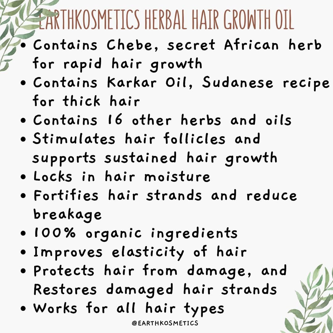Chebe Herbal Hair Growth Oil - 18 Potent Oils Including Chebe & Karkar for Hair Growth, Strength, Hydration & Scalp Nourishment (4.2 oz) - görsel 5