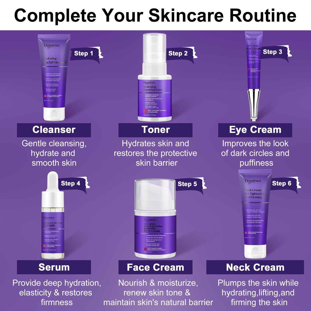 DOYEEWO 6-Piece Skin Care Set – Anti-Aging, Firming & Hydrating Facial Routine Kit for Women & Teens - görsel 5