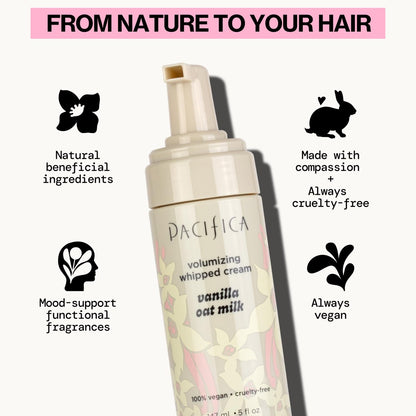 Pacifica Hair Mousse - Vanilla Oat Milk – Light Hold for Soft Volume & Hydration, Touchable Hold, Vegan & Cruelty-Free, 5 fl oz