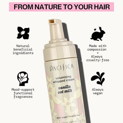 Pacifica Hair Mousse - Vanilla Oat Milk – Light Hold for Soft Volume & Hydration, Touchable Hold, Vegan & Cruelty-Free, 5 fl oz