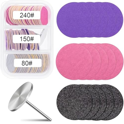 80-Piece Sanding Paper Discs with Metal Nail Drill Bit – 25mm Foot Drill Replacement Sanding Discs in #80, #150, #240 Grits for Nail Drill, Pedicure, and Dead Skin Removal - görsel 2
