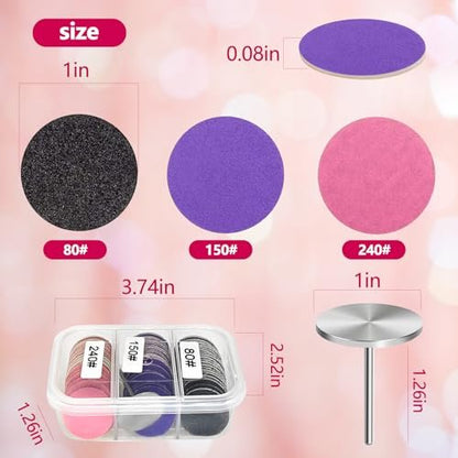 80-Piece Sanding Paper Discs with Metal Nail Drill Bit – 25mm Foot Drill Replacement Sanding Discs in #80, #150, #240 Grits for Nail Drill, Pedicure, and Dead Skin Removal