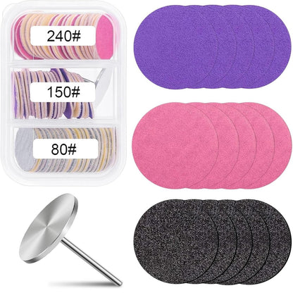 80-Piece Sanding Paper Discs with Metal Nail Drill Bit – 25mm Foot Drill Replacement Sanding Discs in #80, #150, #240 Grits for Nail Drill, Pedicure, and Dead Skin Removal