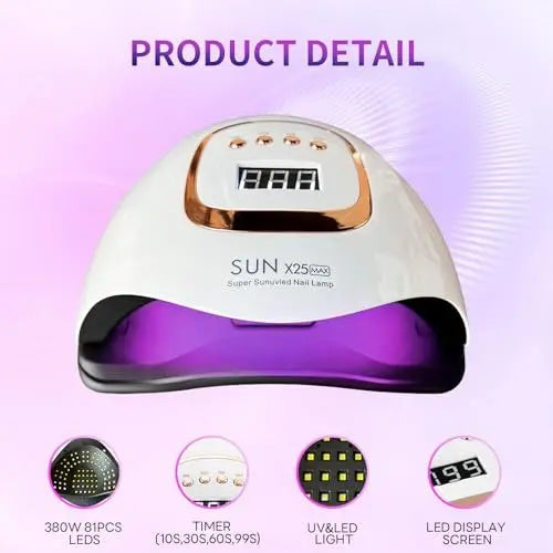 380W UV LED Nail Lamp with 81 Beads, Professional Nail Dryer for Gel Polish, 4 Timer Settings, Automatic Sensor - White Avelisse