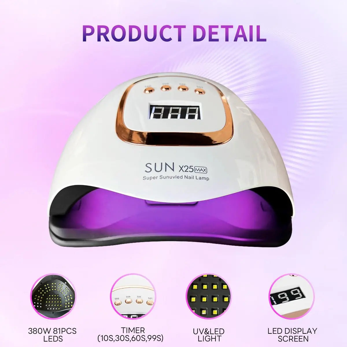 380W UV LED Nail Lamp with 81 Beads, Professional Nail Dryer for Gel Polish, 4 Timer Settings, Automatic Sensor - White Avelisse