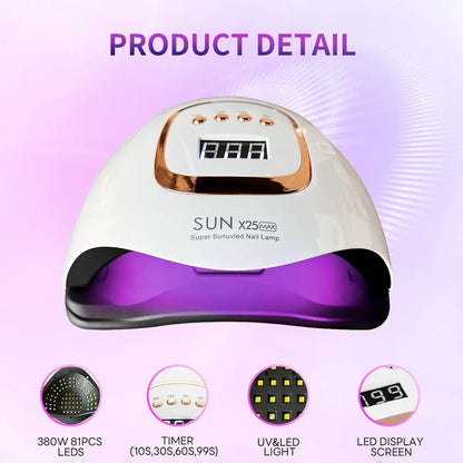 380W UV LED Nail Lamp with 81 Beads, Professional Nail Dryer for Gel Polish, 4 Timer Settings, Automatic Sensor - White Avelisse