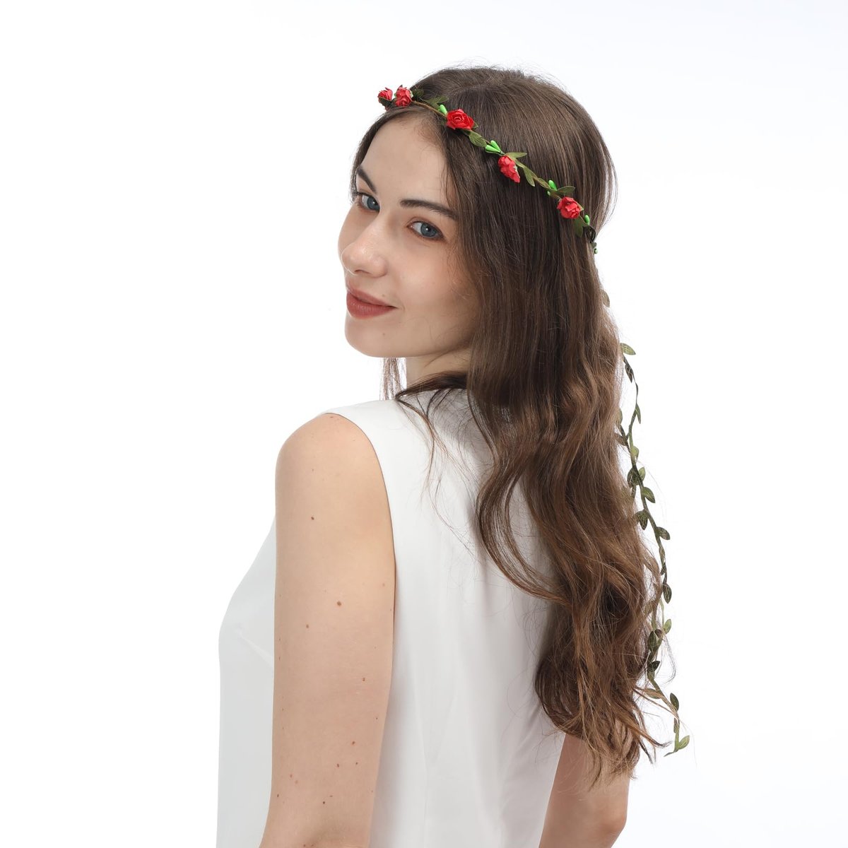 15 Pack Assorted Colored Rose Flower Crown Headband Garland - Multicolor Floral Bohemian Headpieces for Vacation, Fairy, Party, Wedding, Festival Avelisse