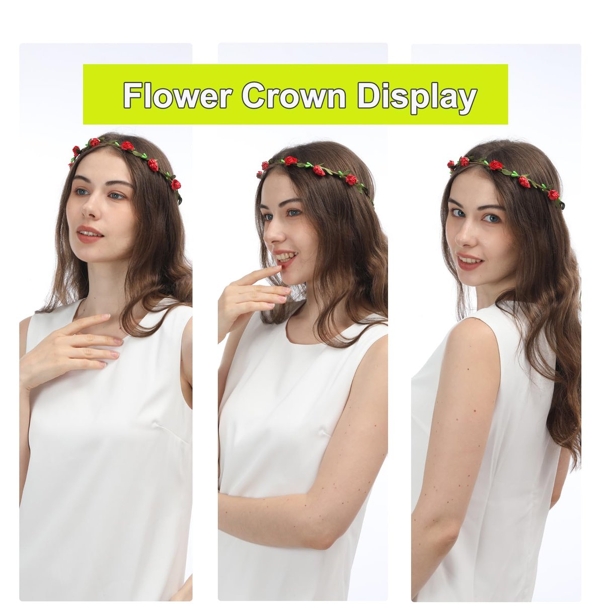 15 Pack Assorted Colored Rose Flower Crown Headband Garland - Multicolor Floral Bohemian Headpieces for Vacation, Fairy, Party, Wedding, Festival Avelisse
