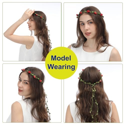 15 Pack Assorted Colored Rose Flower Crown Headband Garland - Multicolor Floral Bohemian Headpieces for Vacation, Fairy, Party, Wedding, Festival Avelisse