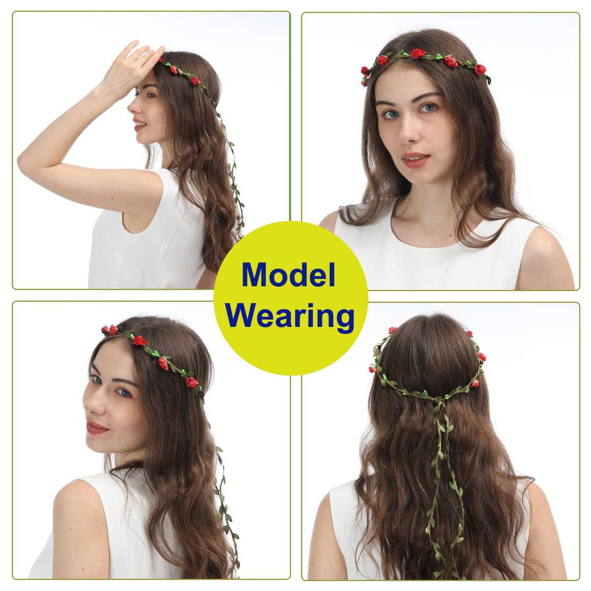 15 Pack Assorted Colored Rose Flower Crown Headband Garland - Multicolor Floral Bohemian Headpieces for Vacation, Fairy, Party, Wedding, Festival Avelisse