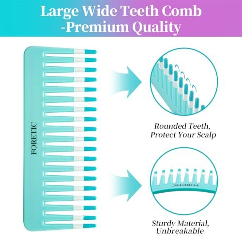 Foretic 2-Pack Wide-Tooth Anti-Static Comb Set – 6.1-Inch Handle-Free Design for Curly, Wet & Dry Hair, Portable Travel Detangling Comb (Purple + Blue) - görsel 4